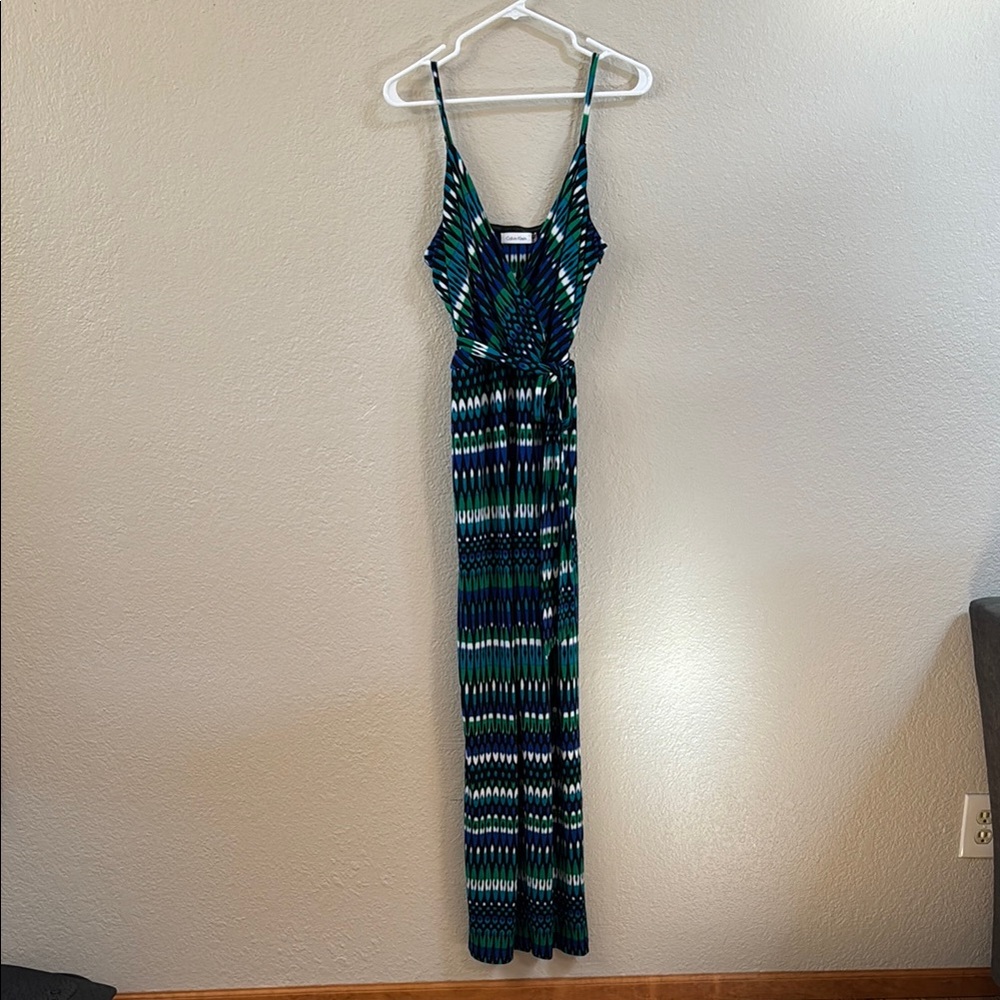 Calvin Klein Blue and Green Patterned Jumpsuit